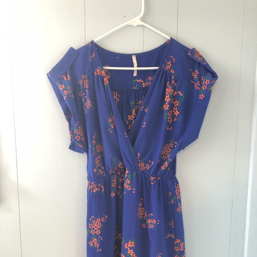 Anthropologie Poema Blue Floral Mini Dress